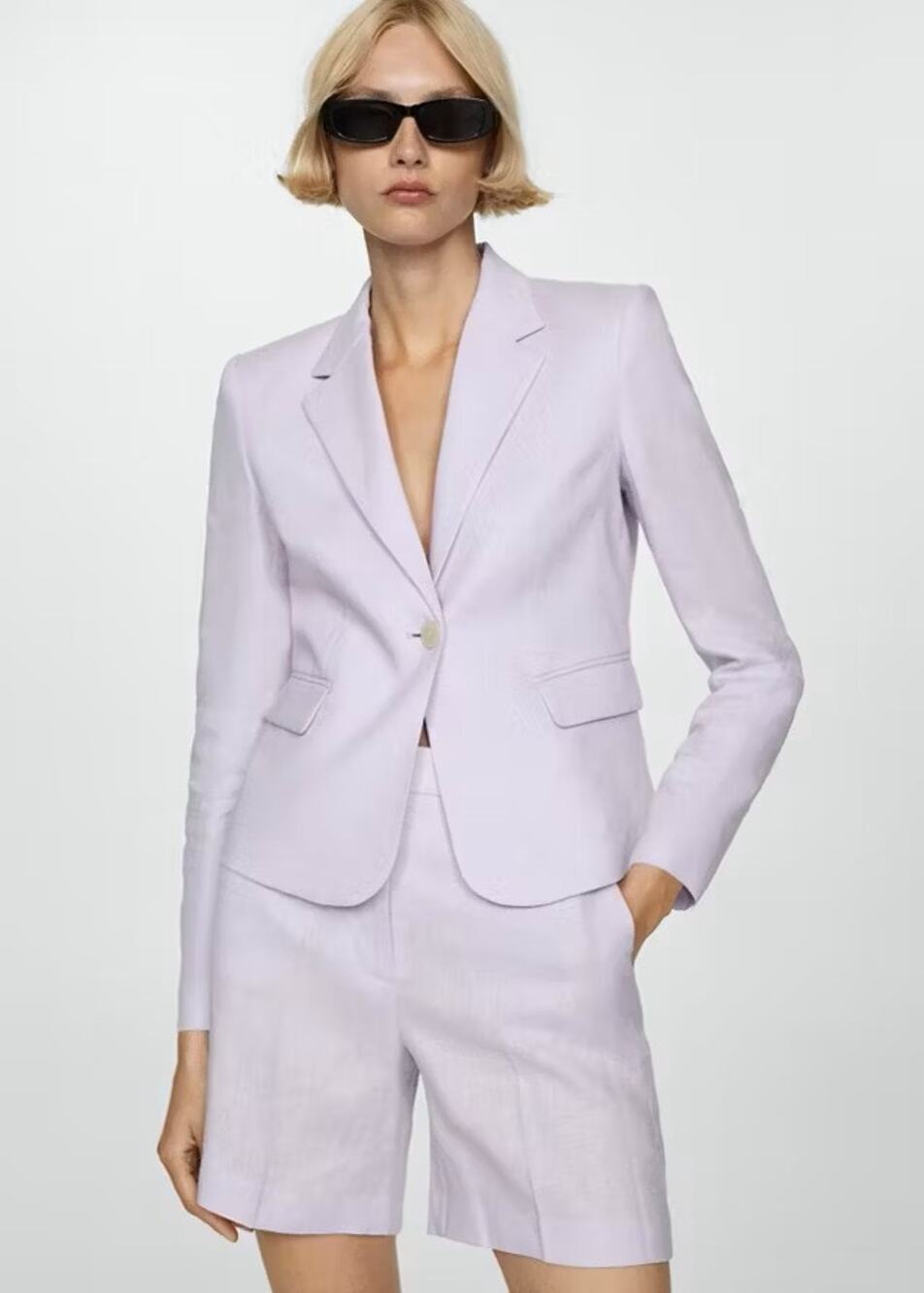MNG Mango 100% Linen Blazer Shorts Suit Set Lavender NWT Women's M